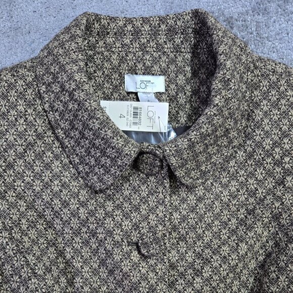Vintage LOFT NWT Wool Blend Brown Floral Geometric Cropped Blazer Y2K - Picture 4 of 8